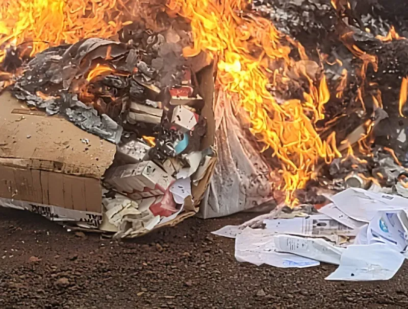 Un instantané de l’opération de destruction du produit illicite.