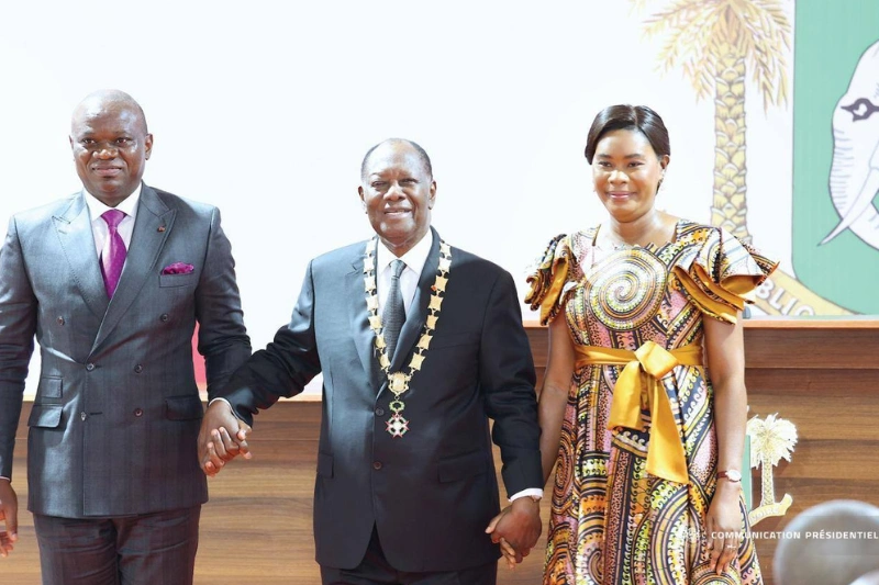 Oligui Nguema, président du Gabon, Zita Oligui, première dame du Gabon et Alassane Ouattara président de la Côte d'Ivoire