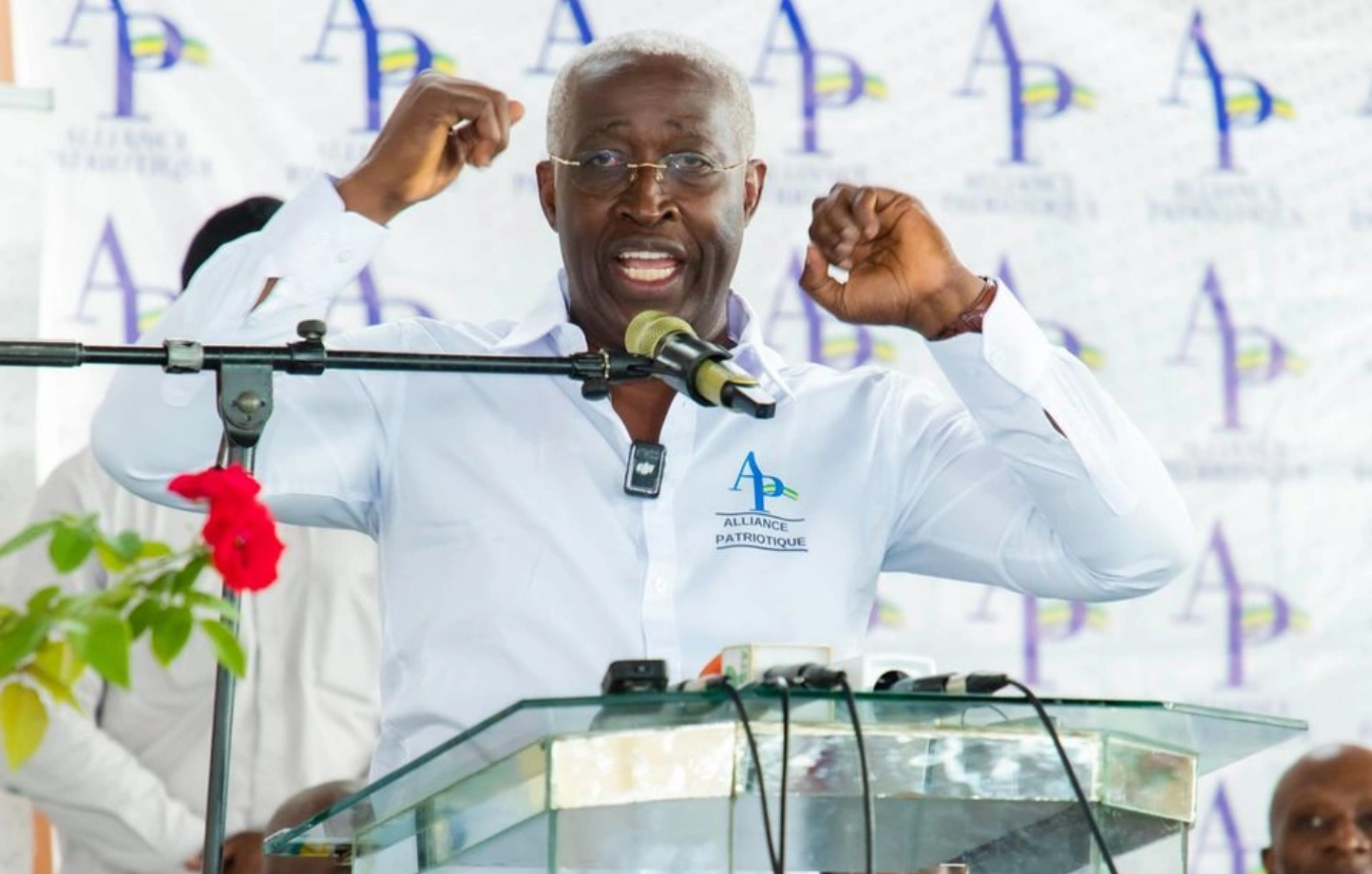 Raymond Ndong Sima, Président de de l’Alliance Patriotique lors de la Grande mobilisation ce 3 novembre 2024 © DR