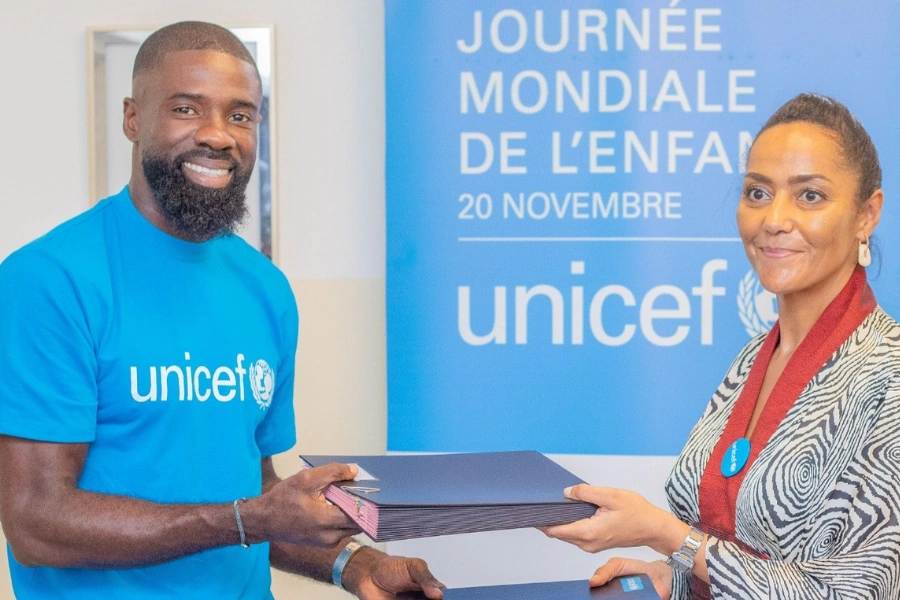 Capitaine des Panthères, Bruno Ecuele Manga  a signé un partenariat avec le Fonds des Nations unies pour l'enfance (Unicef). © DR 