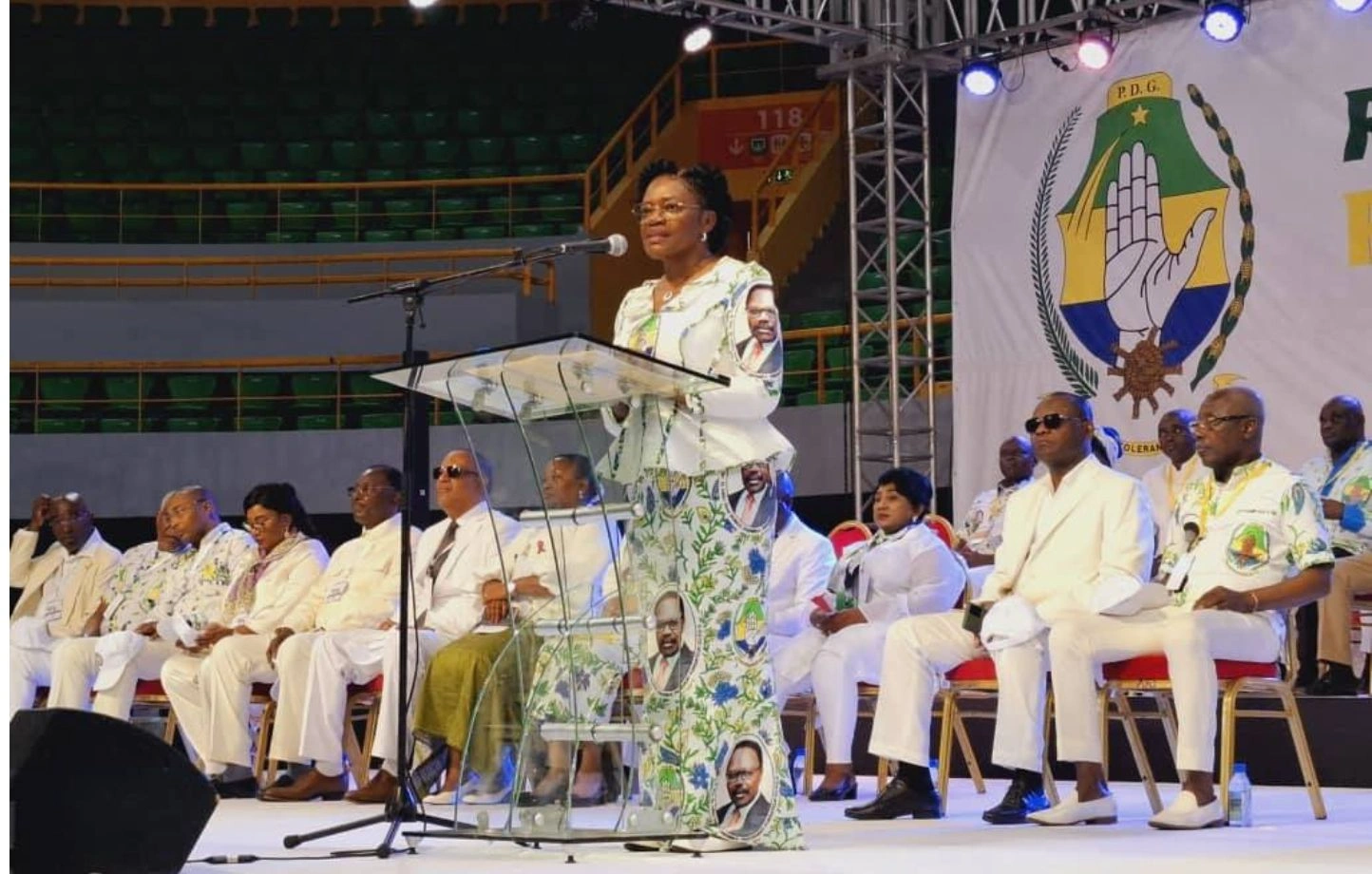 Angélique Ngoma lors de son discours d'ouverture à la rentrée politique du PDG le 12 octobre 2024 © DR