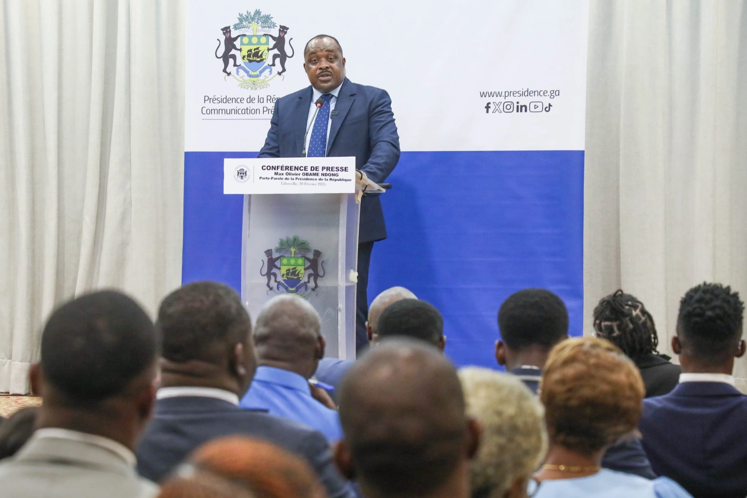 Conférence de presse du porte-parole de la présidence, Max Olivier Obame Ndong.