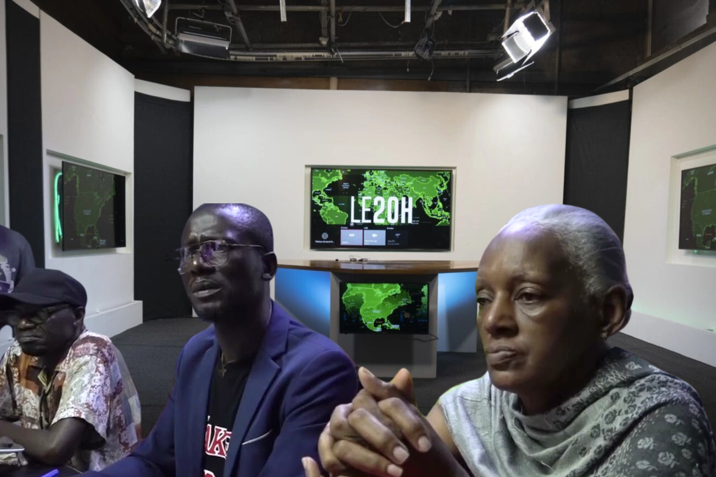 Montage -  Une vue du plateau de TéléAfrica et des agents de la chaîne © DR