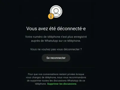 Déconnexion de compte whatsApp Business