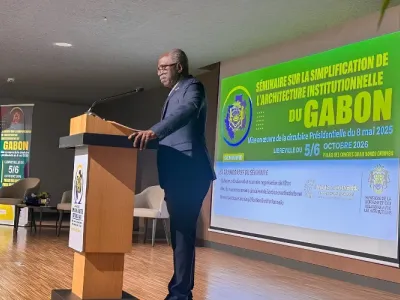 Le ministre de la Réforme et des Relations avec les institutions, Jean-François Ndong Obiang, lors du séminaire sur la simplification de l’architecture institutionnelle.