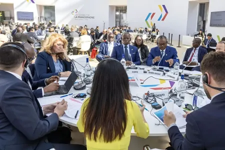 Le président Oligui lors des tables rondes au sommet de la Francophonie © DR