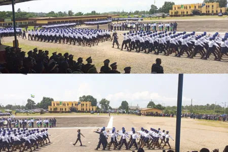 Parade pour la nouvelle cuvée de la police nationale, vendredi 13 à Owendo. © DR