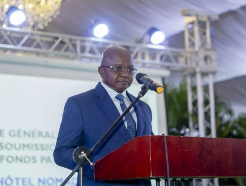  Le ministre Adrien Mougougou, lors de son adresse. © DR
