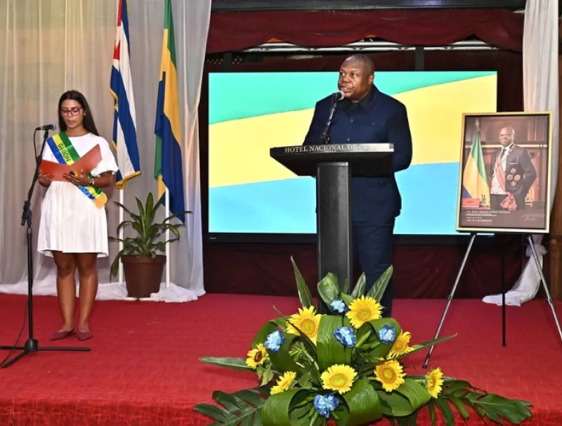 L’ambassadeur du Gabon à Cuba, Faustin Yves N’Guiend-Mickolo, lors de son allocution.