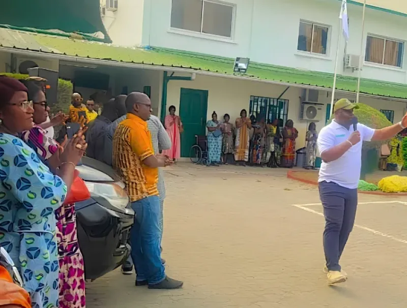 Le président du Synatra-CNSS, Parfait Koumba, s’adressant à ses collègues.
