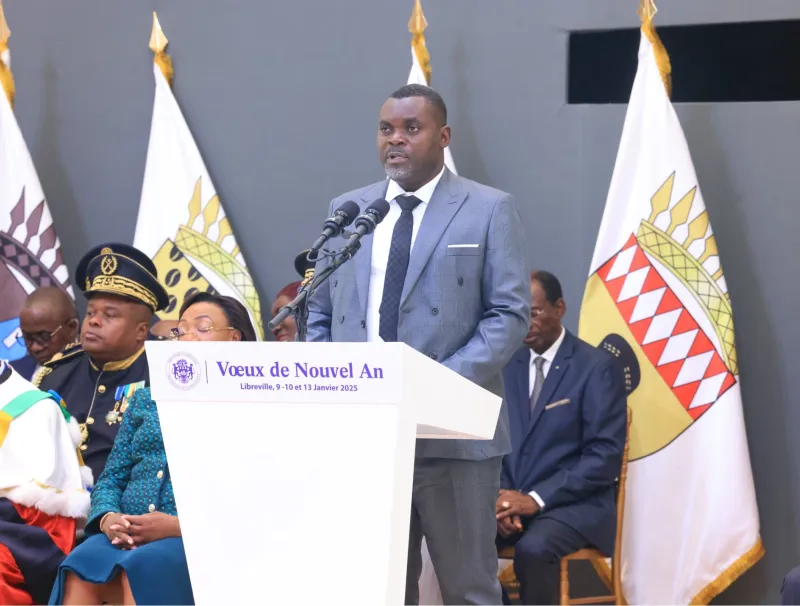  Pierre Minsta, président de la confédération syndicale "La machette syndicale des travailleurs du Gabon" lors de la cérémonie de présentation de voeu au Président le 10 janvier 2024 © DR