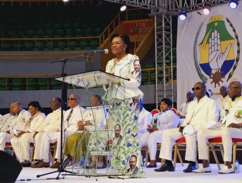 Angélique Ngoma lors de son discours d'ouverture à la rentrée politique du PDG le 12 octobre 2024 © DR