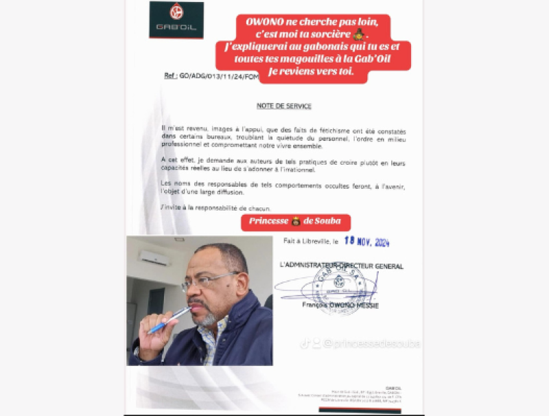 Lettre de François Owono Messie sur des cas de fétichisme à Gab'Oil © DR