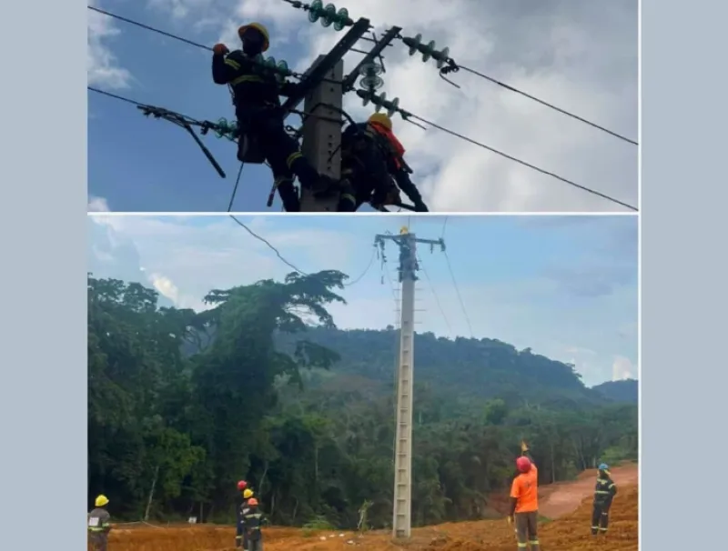 Axe Oyem-Medzeng : début d'implantation des poteaux électriques haute tension.