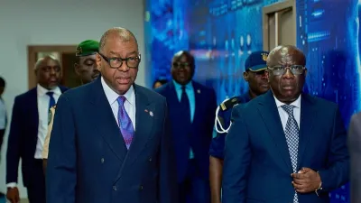 Alexandre Barro Chambrier, vice président de la République et Joël Dominique Ledaga, président de l’Autorité pour la protection des données personnelles et de la vie privée