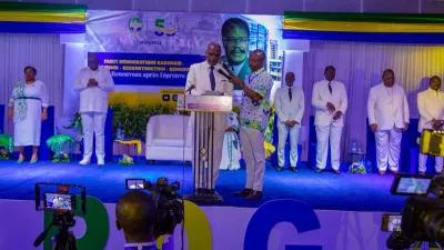 Blaise Louembe, président du PDG lors du 58e anniversaire du PDG à Libreville