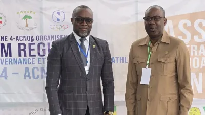 Le président du CNOG Sylvain Florient Pangou Mbembo et le Secrétaire général José Walter Foula lors des travaux