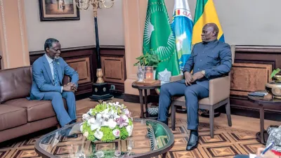 Brice Clotaire Oligui Nguema, président du Gabon et Parfait Onanga-Anyanga,  Représentant spécial par intérim du secrétaire général des Nations unies pour la sous-région et chef de Bureau régional des Nations unies pour l'Afrique centrale. 