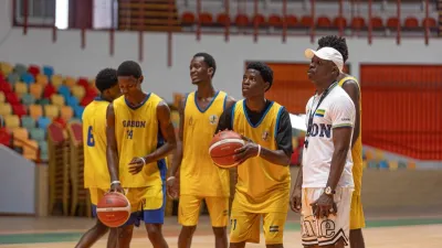 Les joueurs gabonais lors de leur premier entraînement à Abidjan, hier